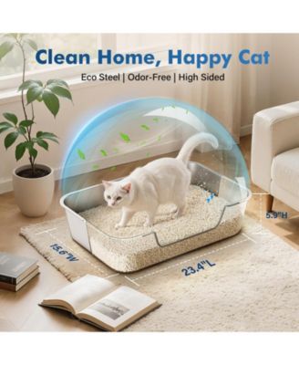 Stainless Steel Cat Litter Box Low Entry Anti Splash Odor Free Non Stick Easy Clean for Senior Injured Cats