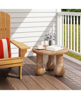Solid Mahogany Wood Coffee Table, Small Table with Thickened Top and Column Legs