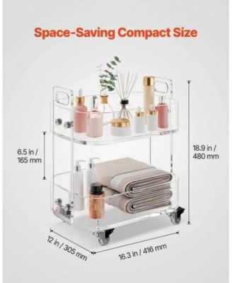 Acrylic Table with Wheels, 2-Tiers Mobile Rolling Cart, Modern Storage Desk