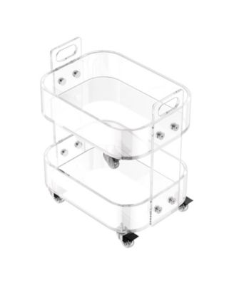 Acrylic Table with Wheels, 2-Tiers Mobile Rolling Cart, Modern Storage Desk