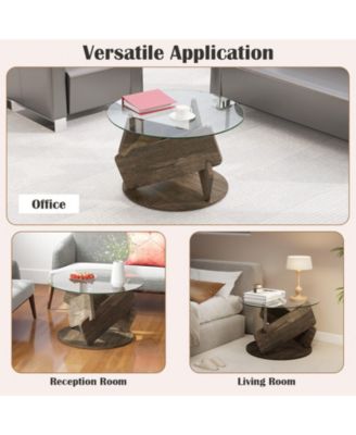 Round Glass Coffee Table with Tempered Glass Top