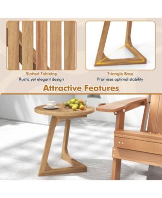 Round Teak Wood Side Table with Slatted Tabletop