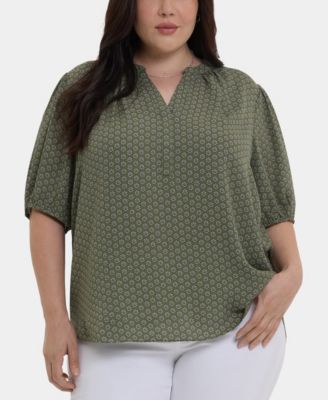 Plus Size Short-Puff-Sleeved Popover Top