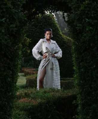 Women's Spread Collar Tulle Trench Coat