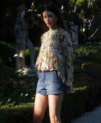 Women's Printed Tie Neck Top