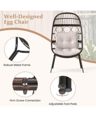 Patio Wicker Egg Chair with Rattan Frame and Seat Cushions