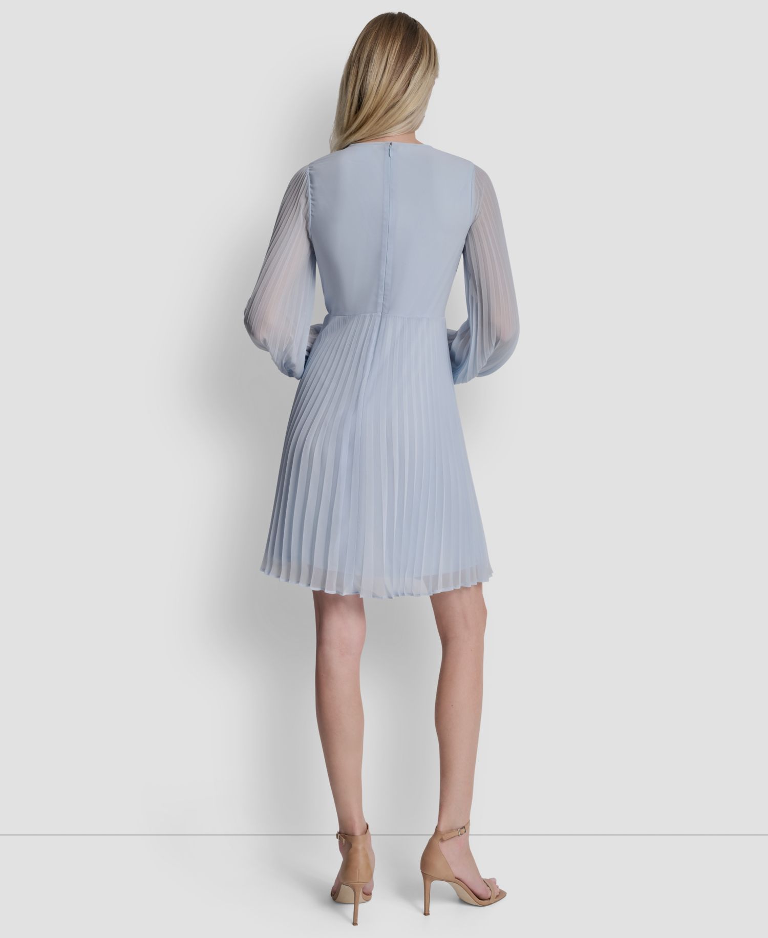 Women's Long Balloon-Sleeve Crewneck Short Dress