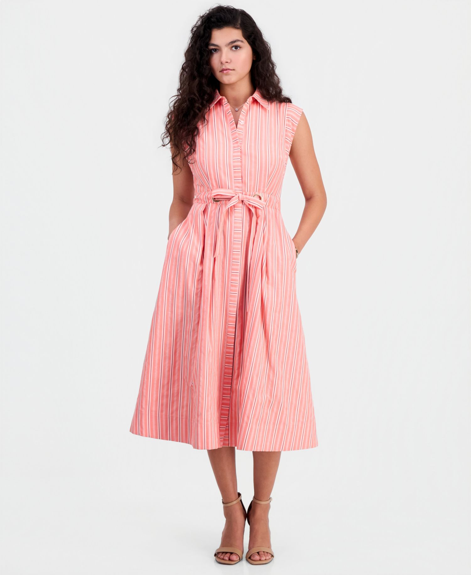 Women's Button-Front Sleeveless Midi Dress