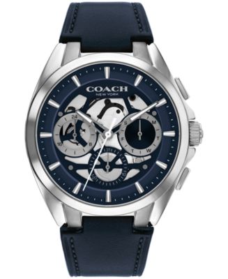 COACH Men's Jackson Navy Leather Strap Watch, 41.5mm - Macy's