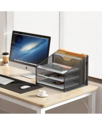 Mesh Desk File Organizer 3 Trays 2 Upright Sections