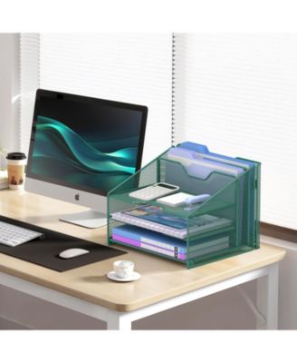 Mesh Desk File Organizer 3 Trays 2 Upright Sections