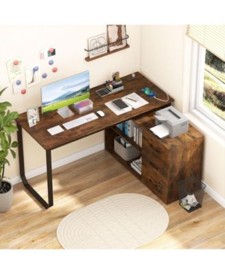 55" L Desk Reversible with 3 Drawers and Adjustable Storage Shelf
