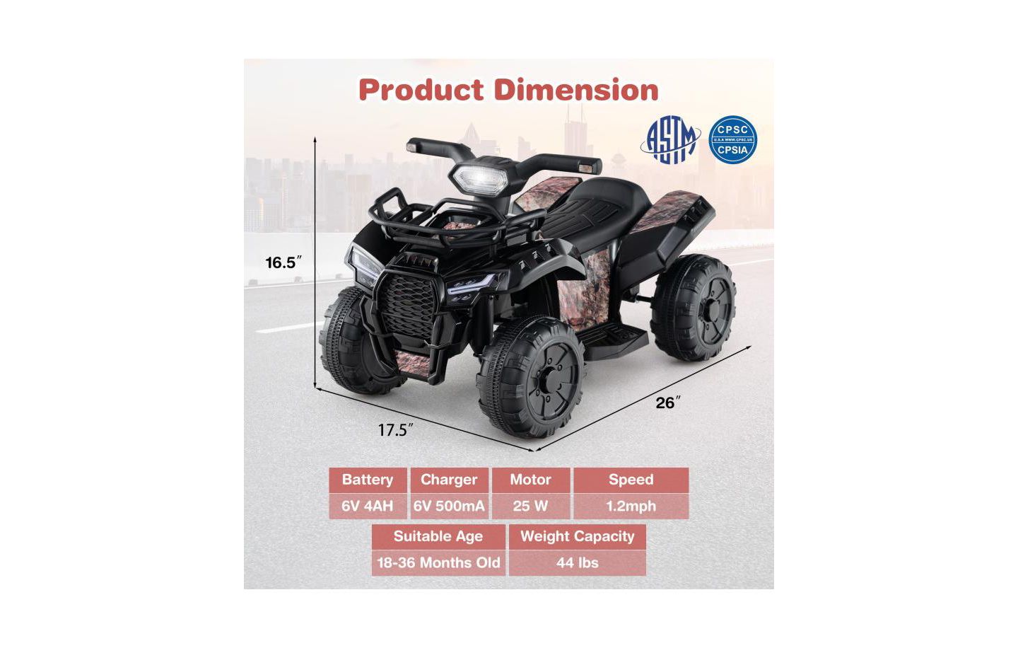 Детская игрушка HONGGE 6V Kids ATV Quad Electric Ride-On with LED Light, Ages 18-36 Months, цвет: Чёрный — фото 3