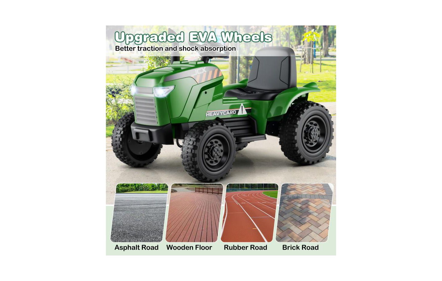 Детская игрушка HONGGE 12V 2-in-1 Remote Control Ride-On Tractor with Detachable Trailer, 66 lbs Capacity, Ages 3-8, цвет: Зелёный — фото 9