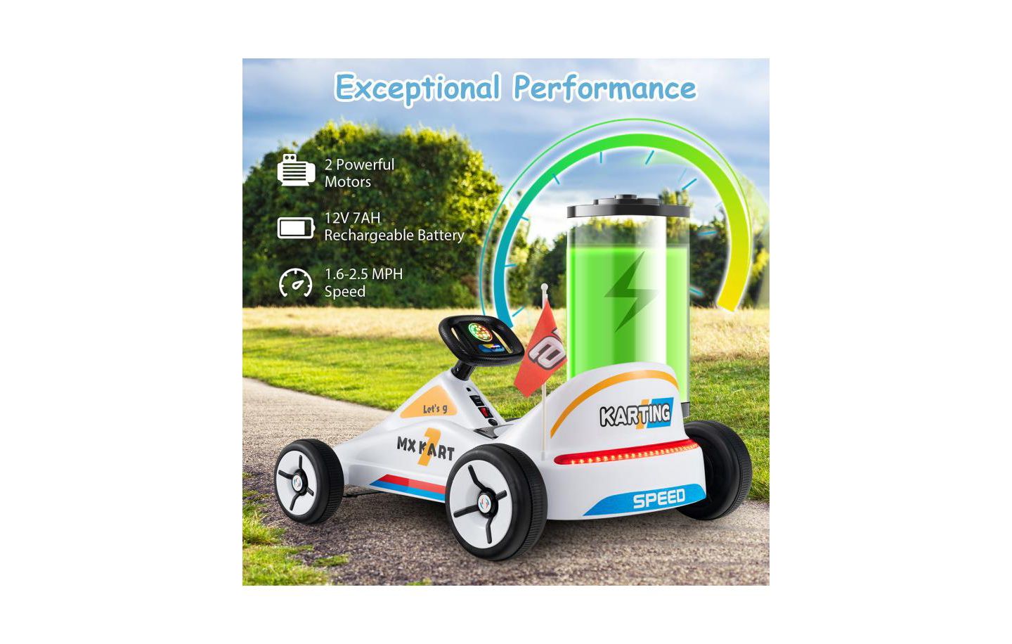 Детская игрушка HONGGE 12V Electric Go Kart with Remote Control and LED Lights, Ages 3+, цвет: Белый — фото 8