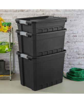 19 Gal Rugged Industrial Stackable Storage Tote w/ Lid, Black, 24 Pack