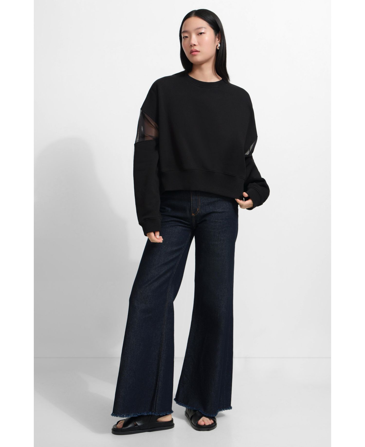 Women's Iara Mesh-Sleeve Panel Dropped-Shoulder Ribbed-Hem Sweatshirt