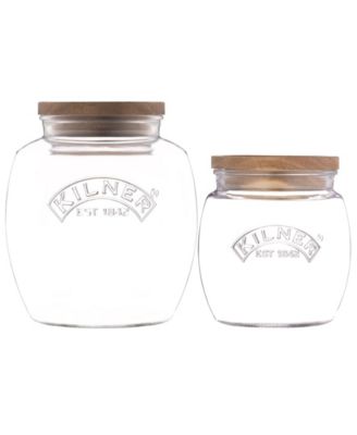 Storage Jars with Wooden Lid, Set of 2