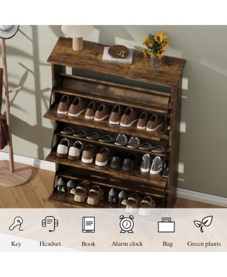 Rustic Farmhouse Narrow Shoe Cabinet Entryway Hallway Large Capacity Slim Storage Rack