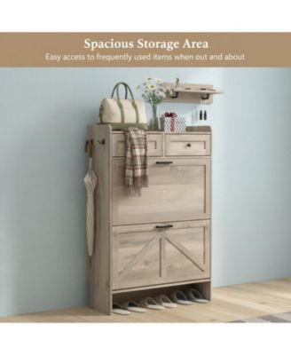 Rustic Farmhouse Narrow Shoe Cabinet Entryway Hallway Large Capacity Slim Storage Rack