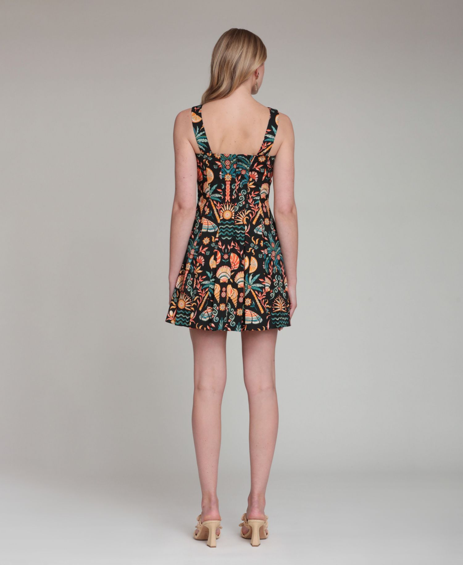 Women's Tropical Print Stretch Pleated Mini Dress