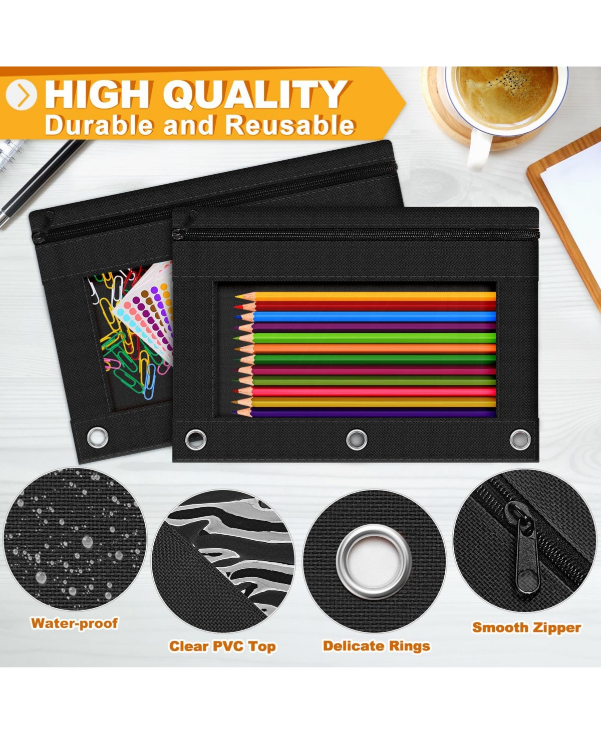 Gnuadz 24 packs 3 Ring Pencil Pouch Zipper Case Clear Window Cloth Bag Binder Storage