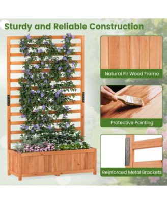 2 PCS Wooden Raised Garden Bed w/ Vertical Trellis Liner Drainage