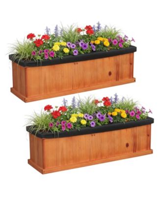 2PCS Wood Raised Garden Bed w/Drainage Holes Liner for Flowers Vegetables Herbs