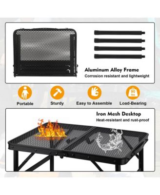 Camping Table Mesh Portable Folding Grill Height Adjustable Camping Outdoor Recreation Gear