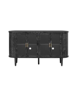 Farmhouse Sideboard Cabinet, Wood Buffet Cabinet with Glass Doors, Adjustable Shelves and Cable Management for Dining Room, Living Room