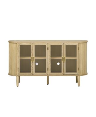 Farmhouse Buffet Sideboard with Glass Doors, Adjustable Shelves and Cable Management, Wood Storage Cabinet for Dining Room and Living Room