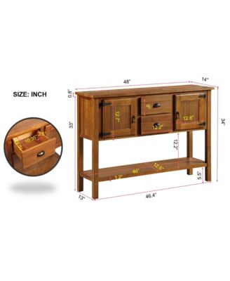  Solid Wood Sideboard Console Table, Retro Style Storage Dining Buffet Cabinet with 2 Drawers, Cabinets and Bottom Shelf for Living Room