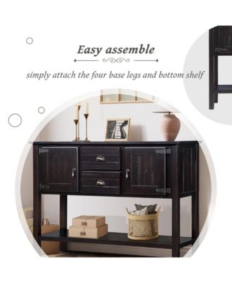Retro Solid Wood Console Table, Storage Sideboard Buffet Cabinet with 2 Drawers, Cabinets and Open Shelf for Living Room, Kitchen