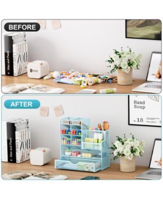 Mesh Pen Holder with Drawer Organizer