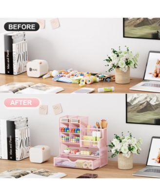 Mesh Pen Holder with Drawer Organizer