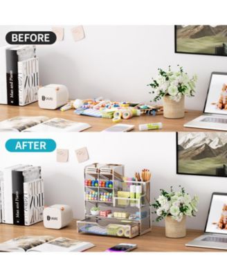 Mesh Pen Holder with Drawer Organizer