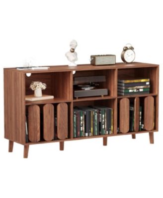 Record Player Stand with Charging Station and Vinyl Storage