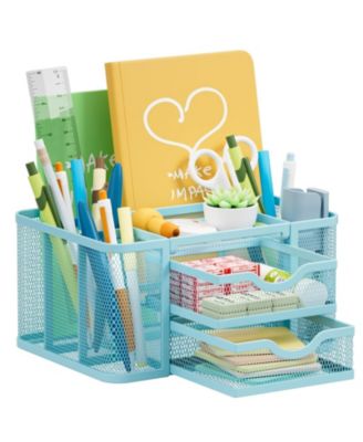 Mesh Desk Organizer Pen Holder 2 Drawer 5 Compartments Office