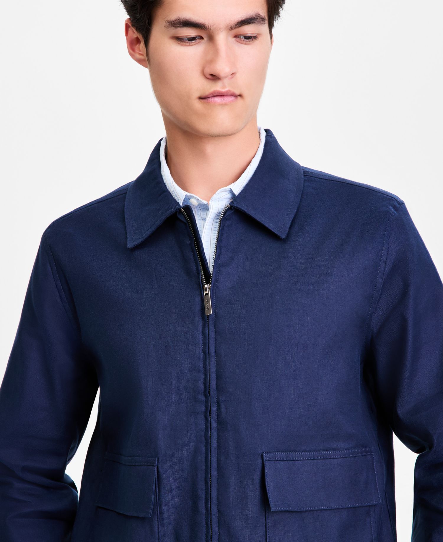 Men's Linen-Blend Tech Bomber Jacket, Macy's Exclusive