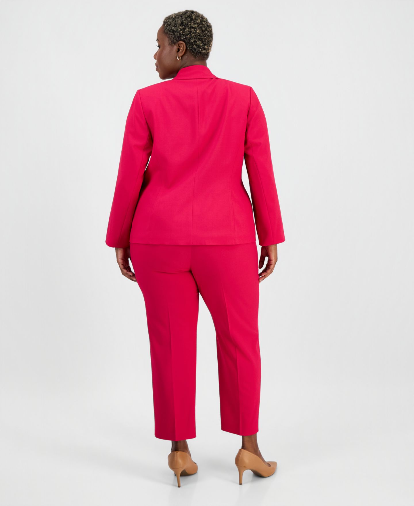 Женские брюки Le Suit Plus Size One-Button Notch-Collar Jacket & Fly-Front Slim Pants Suit, цвет: Dark Azalea — фото 2