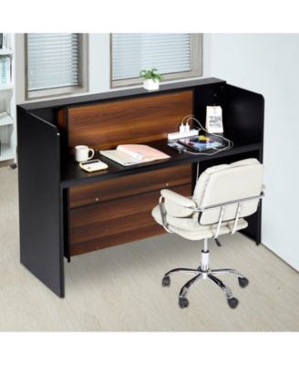 Reception Desk, 62 Inch Front Counter Table with LED Light for Office Use