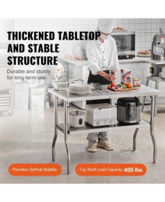 Folding Commercial Prep Table, 48 x 24 Inch, Stainless Steel, 300 lbs Capacity