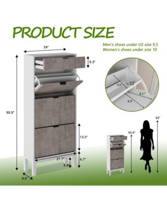 Slim Shoe Cabinet with 3 Flip Drawers, Metal Legs for Hallway