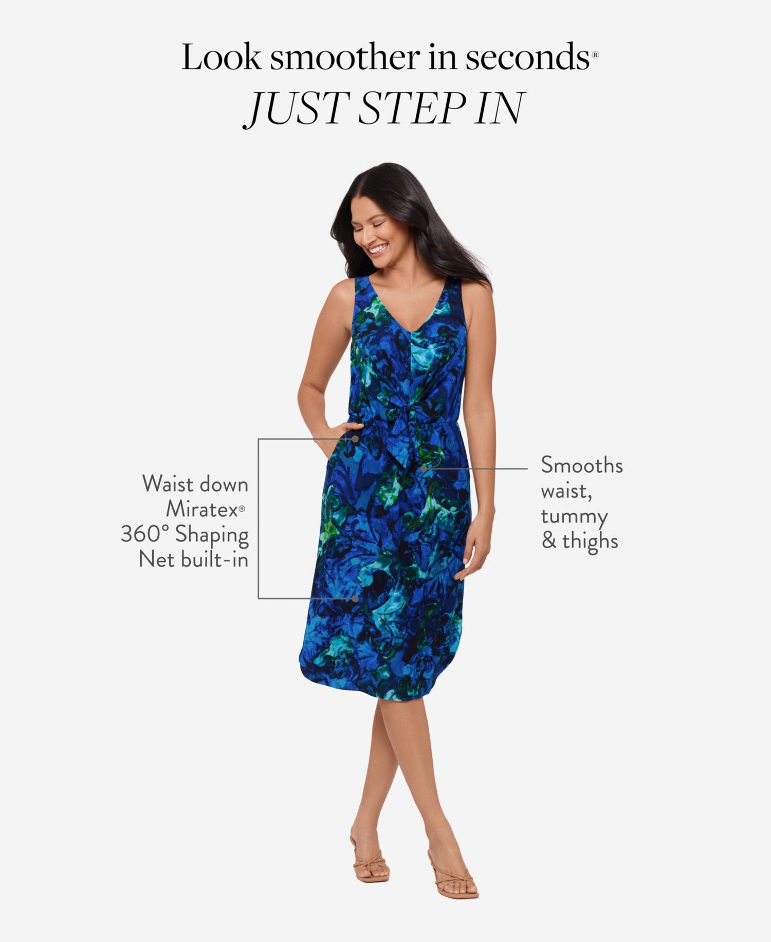 Women's Printed V-Neck Midi Shaping Dress