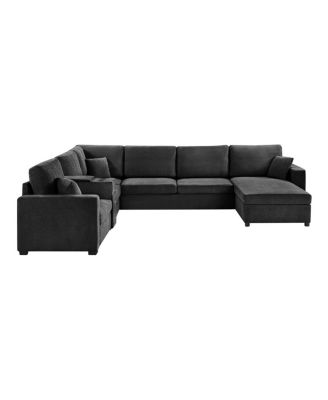 5-Seat 134" U-Shape Sectional Sofa with Chaise, Cup Holders & Storage