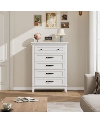 5 Dresser for Bedroom, Tall Vertical Drawer Dresser with Large Storage, Freestanding Wooden Closet Chest for Bedroom, Living Room