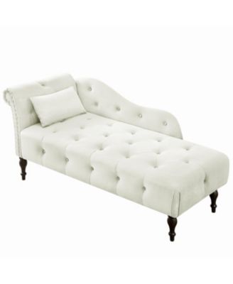 Elegant Velvet Chaise Lounge with Tufted Buttons and Solid Wood Legs