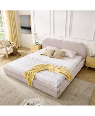 King Size Upholstered Bed Frame, Modern Minimalist Curved Headboard