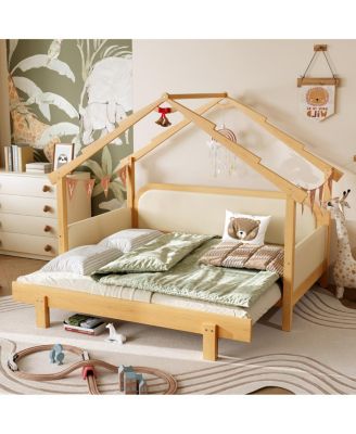 Streamdale Twin Size Wood Treehouse Bed with Soft Cushion Rails