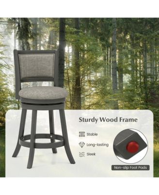 Swivel Bar Stools Set of 4 w/ Soft-padded Back and Seat Sturdy Wooden Frame